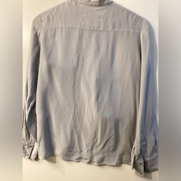 Altuzarra Silk Light Blue Button-Down Blouse Front Pockets Size 6 - Picture 8 of 11